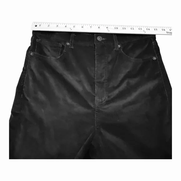 Women's EXPRESS Black Super High Rise Straight Leg Crop Velvet Pants Size 8 - Picture 8 of 8